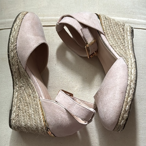 Truffle Collection Nude Wedge ankle strap espadrille Sandals shoes Sz 5 - Picture 9 of 13